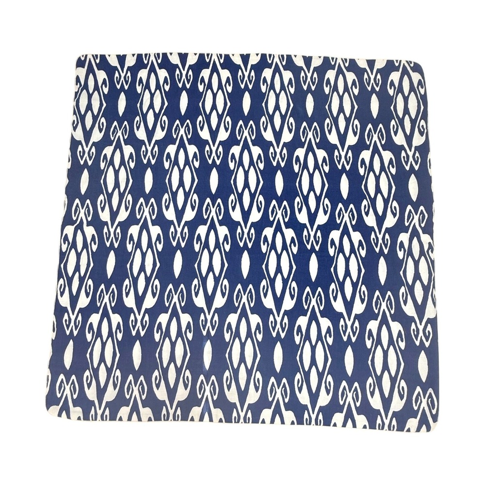 John Robshaw Linen Blend Euro Sham 26x26 Blue White Ikat Block Print Zipper Boho